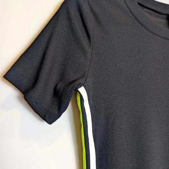 Divided Black Neon Stripe Fitted Short Sleeve Jersey Dress Size 10 - Picture 3 of 6